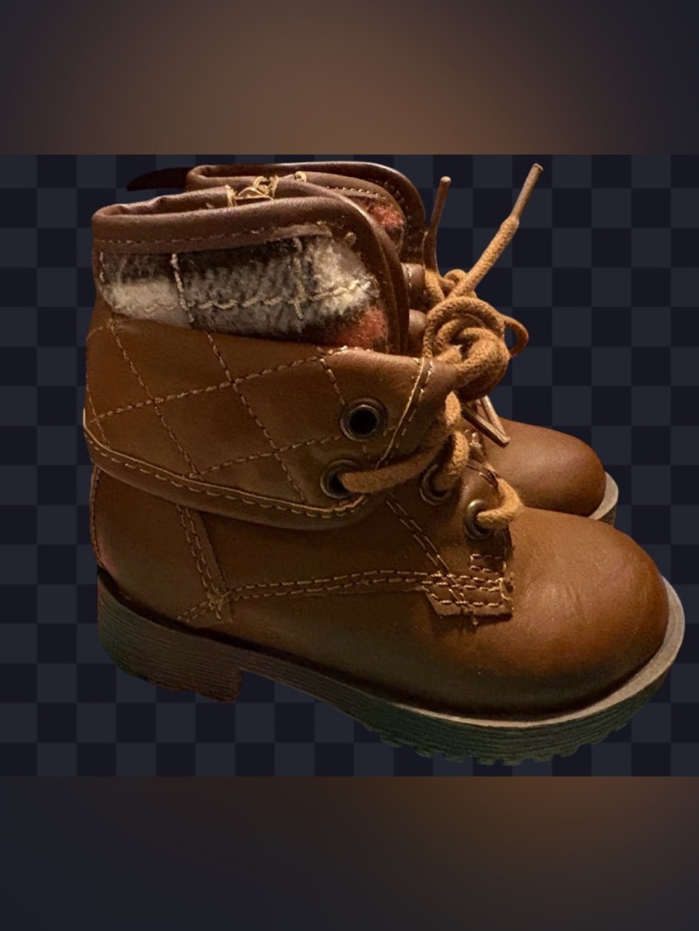 Kids Brown Quilted Lace-Up Boots